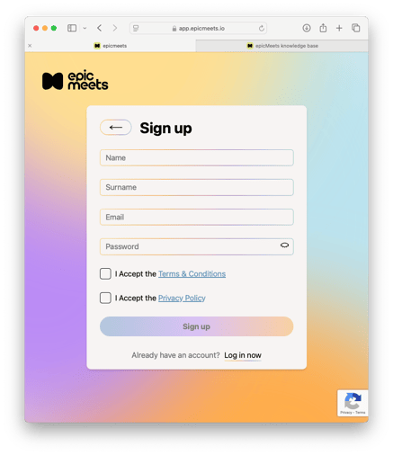 sign up user account